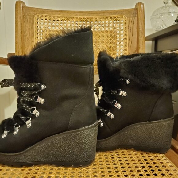 JCrew Women's Nordic Wedge Winter Boots Fur Chunky Black sz 6 M Style K290 - Picture 5 of 8